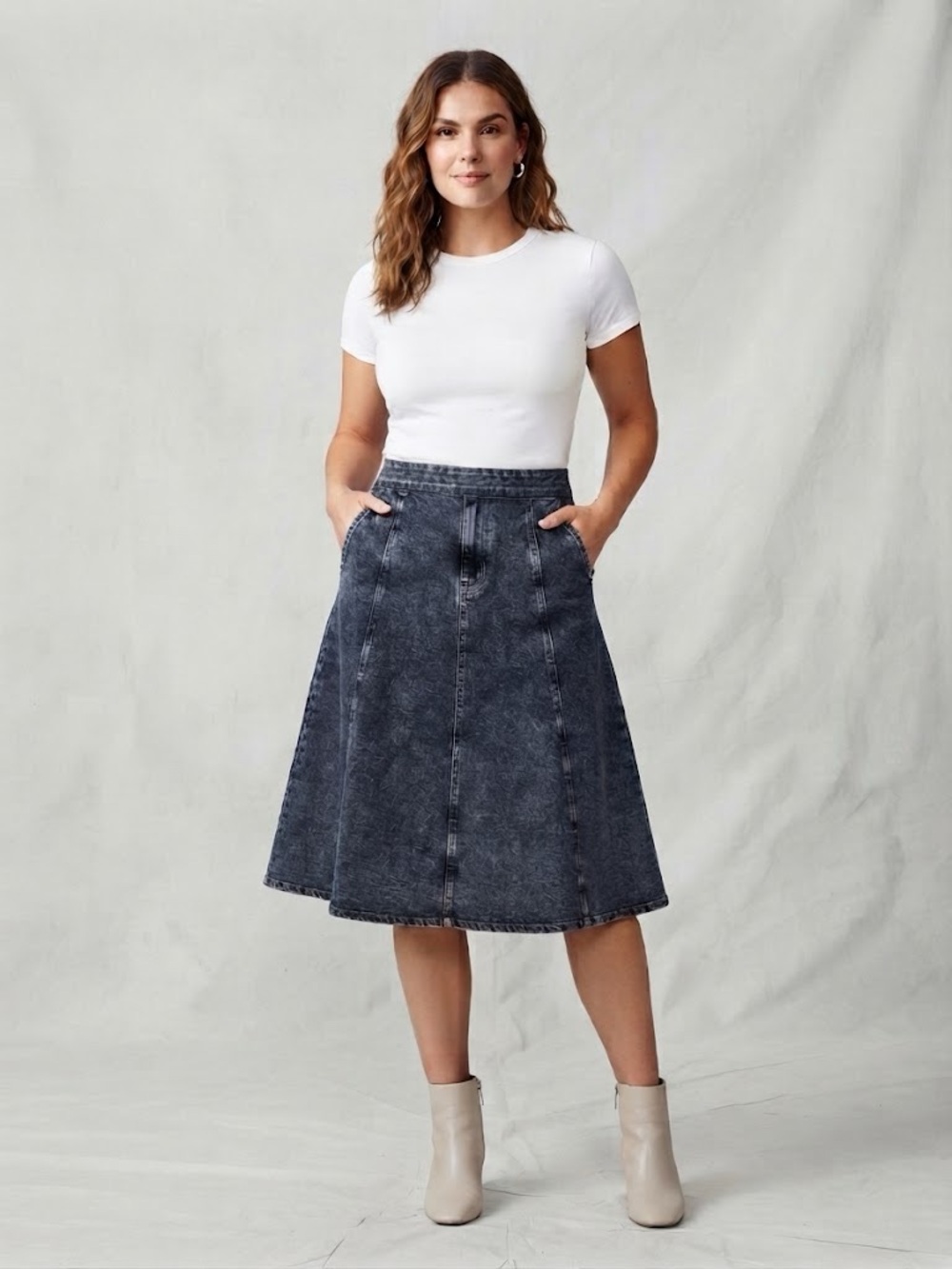 Jones New York Blue A-Line Paneled Denim Skirt
